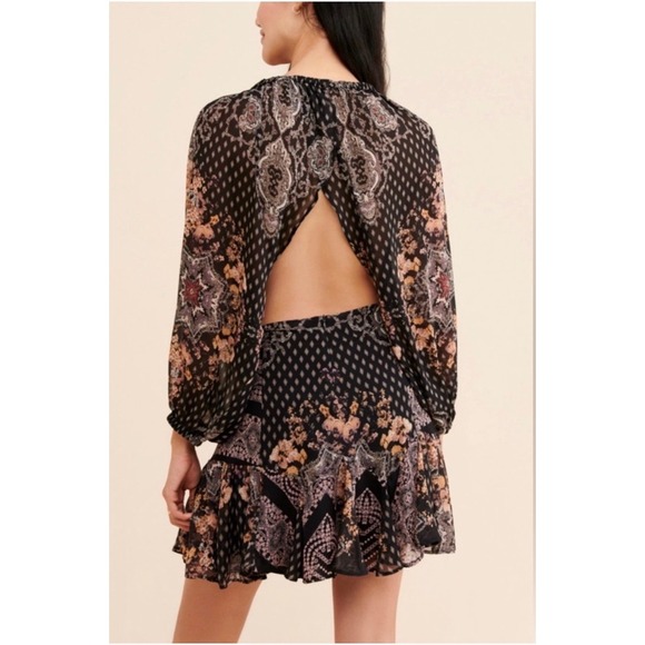 Free People Seven‎ Wonders Black Paisley Backless Mini Dress Size M - Picture 2 of 8